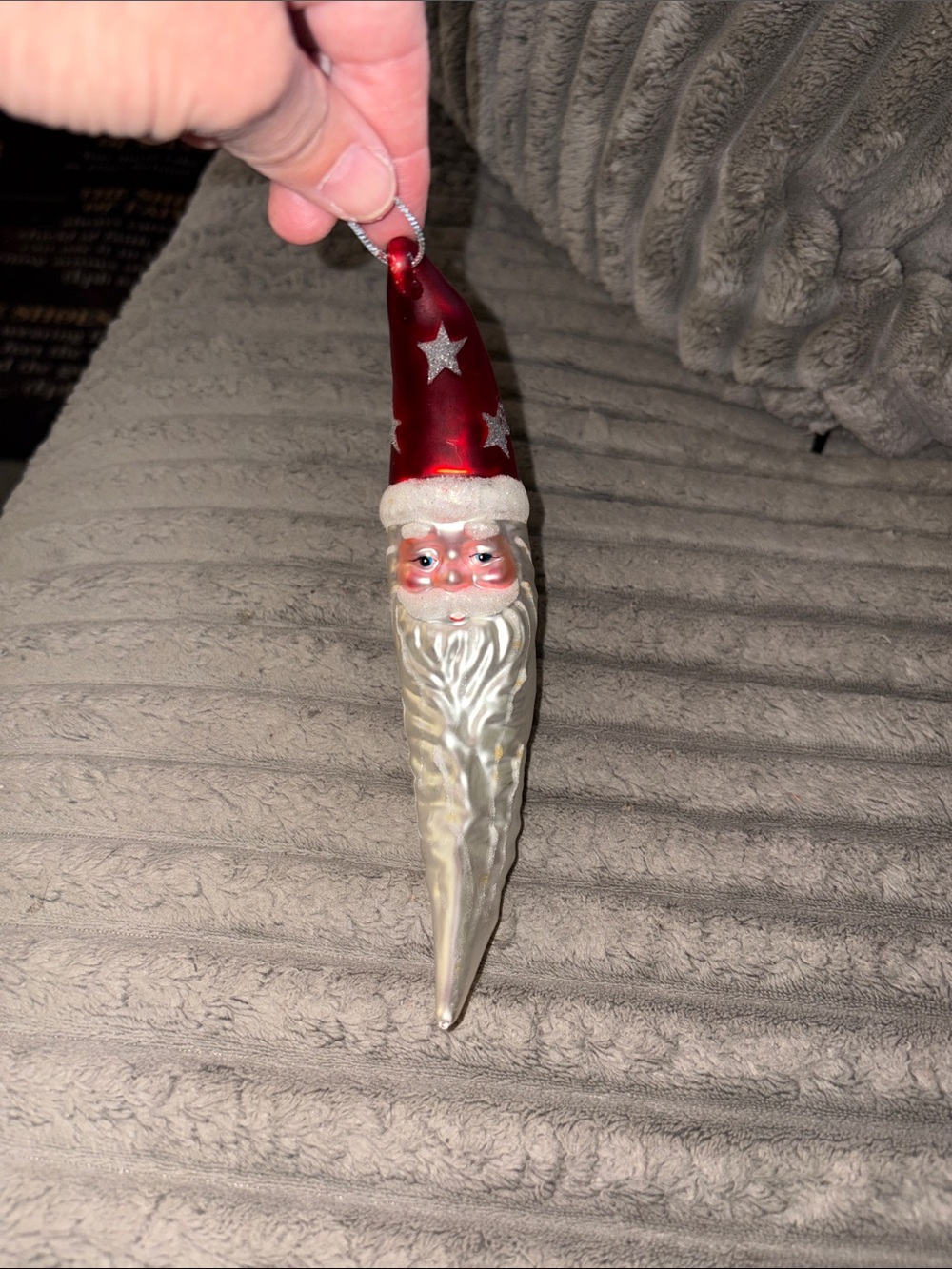 Vintage hand blown glass Santa Claus icicle Christmas ornament